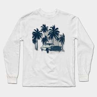 travel illustration, car and palm tree summer Long Sleeve T-Shirt